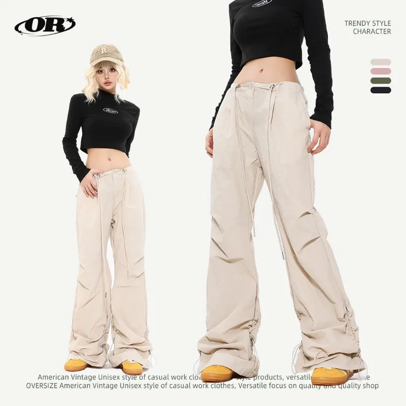 

OR FL Women's Autumn American Wei La Slacks Fold Quick to Dry Baggy Tie the Feet Trendy Brand Slightly Flared pants Y2k Women