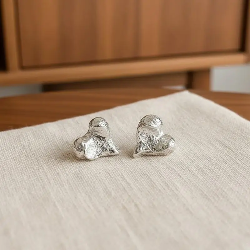Fashion Textured Heart Earrings Irregular Crinkled Design Stud Earrings Jewelry For Women Party And Daily Outfit Matching