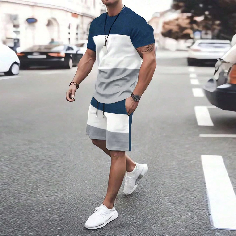 3d Black & White Printed Men\'s T-Shirt Sportswear Suit Male Clothing Men\'s Short Sleeve & Shorts Summer Beachwear 2 Piece Sets