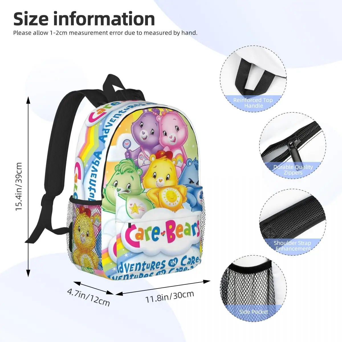 Care Bears 15-Inch Waterproof Backpack - Lightweight Travel Bag with Multiple Pockets for Organization