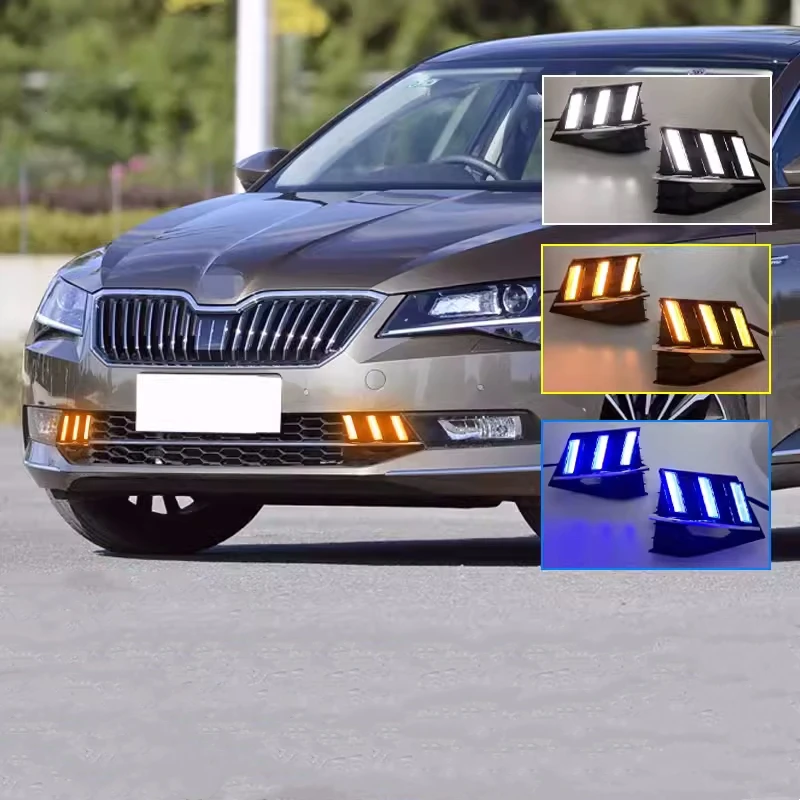 Luz LED de circulación diurna para coche, luz de parachoques delantero modificada, accesorios de señal, para Skoda Superb 16-18, 1 par