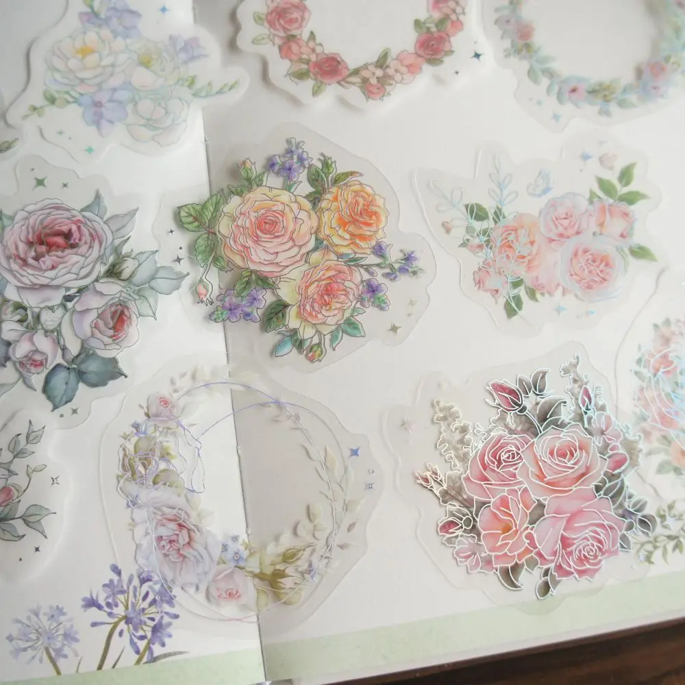 

18pcs White Silver Theme Flower Shrubs Design PVC and Paper Sticker Scrapbooking DIY Gift Packing Label Decoration Tag