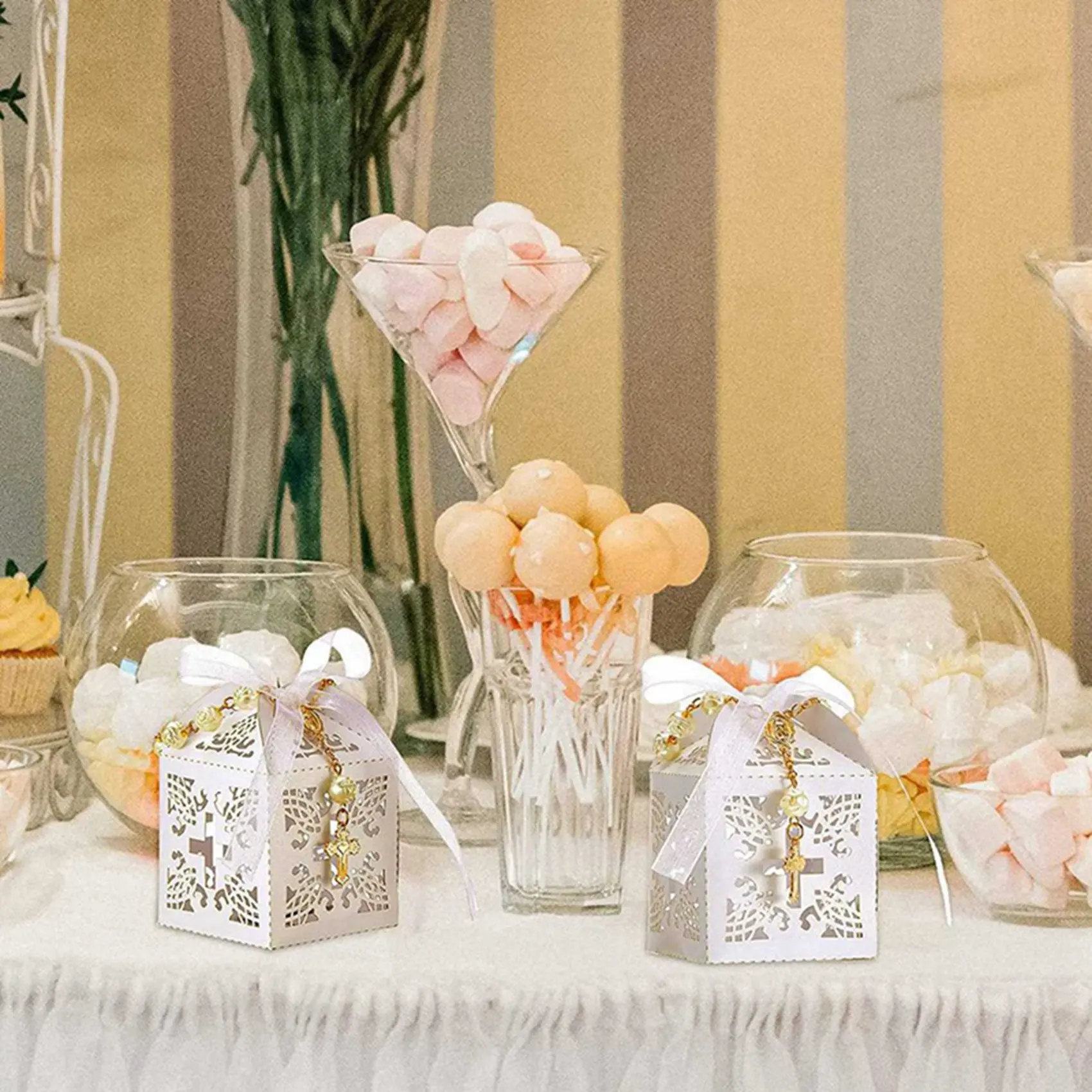 

ABMH-100Pcs Baptism Favors With Cross Mini Rosaries Acrylic Beads Bracelet Christening Communion Finger Rosarie Bracelet