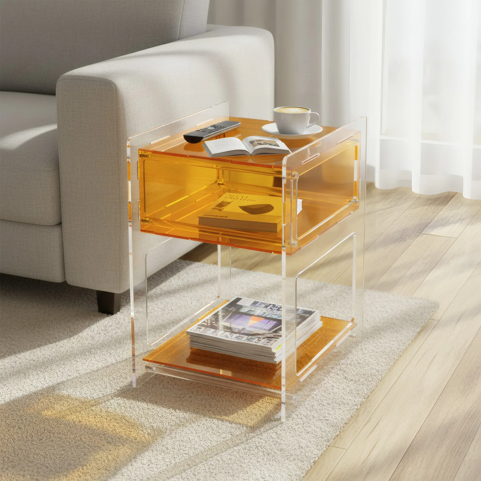 

Orange Acrylic 40*30*50cm 3-layer Side Table Storage Rack Living Room Bedroom Bedside Tabl