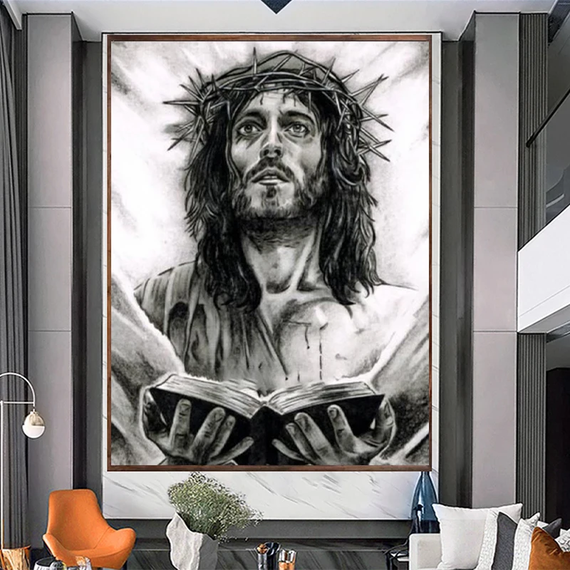 Portrait 5D Diamond Painting Crown of Thorns Cross God Diamond Painting Inlaid Diamond Embroidery Painting Home Decoration