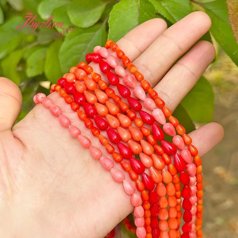 4x6/4x8/3x5mm Drop Red Pink Orange Natural Coral Stone Beads Strand 15 Inches for DIY Women Necklace Bracelets Jewelry Making
