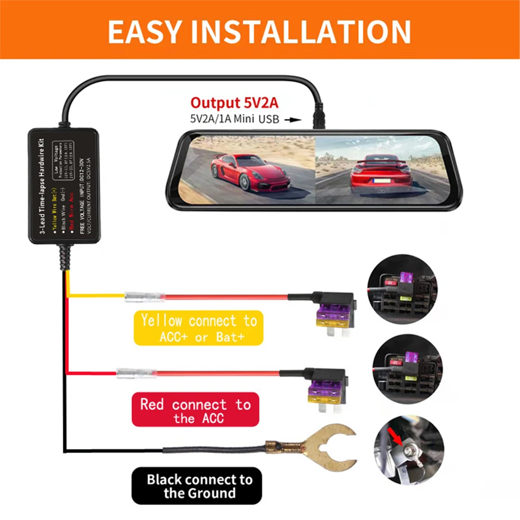 

for DashCam Hardwire Kit Type-C USB Car Charg Car Driving Recorder Parking Monitoring Step-down Line
