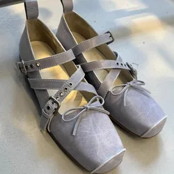 Women's Fashion Single Shoes Spring New Square Head Shallow Mouth Butterfly Knot Soft Sole Anti-slip Wear-resistant Flat Shoes