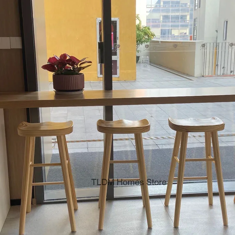 Sillas de Bar nórdicas de madera maciza para el hogar, mostrador de cocina, taburete alto de diseño minimalista para cafetería, recepción, recepción