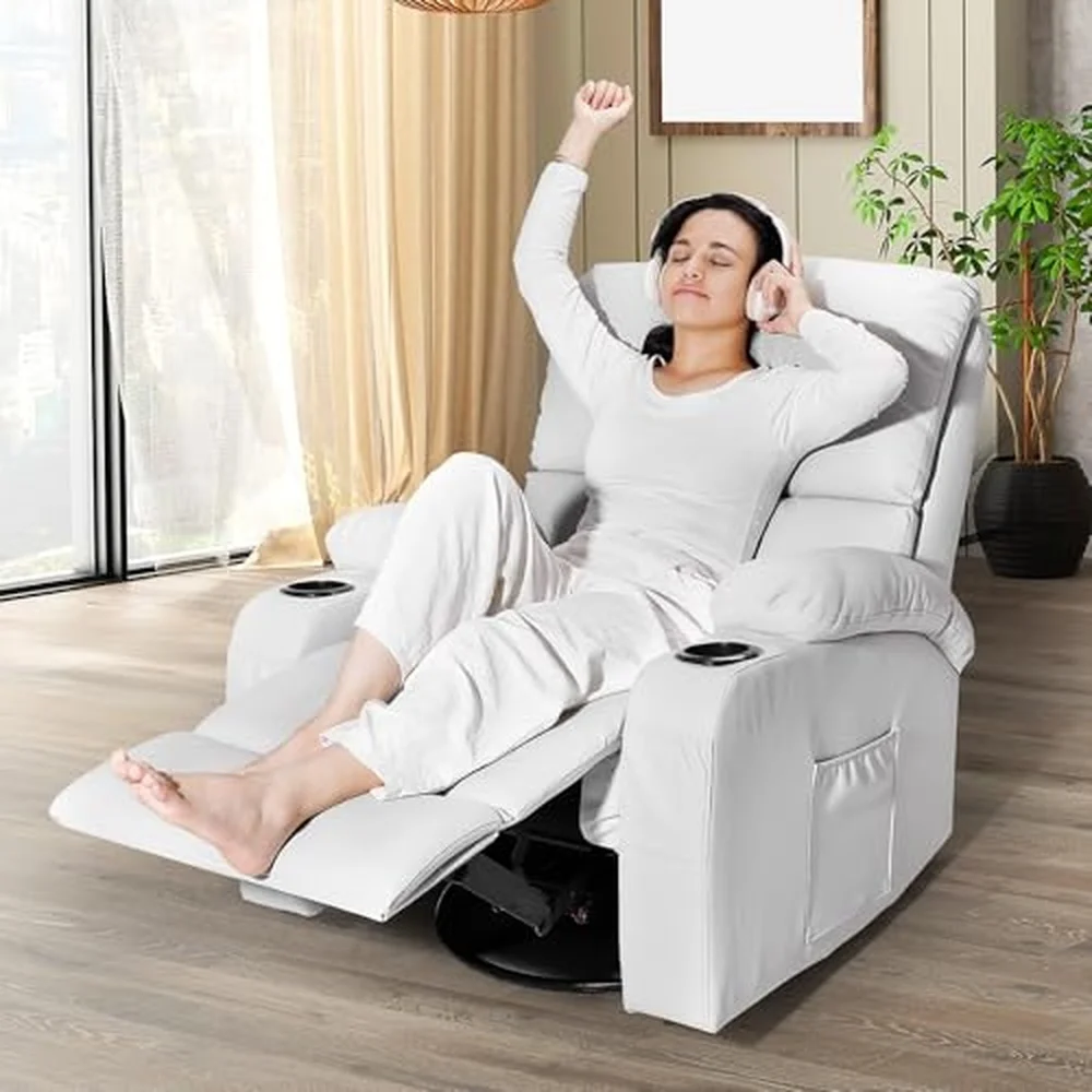 Rocking Recliner Chair Massage Rocker Recliner Chair with Vibration Massage and Heat USB and Type C Ports 360° Swivel