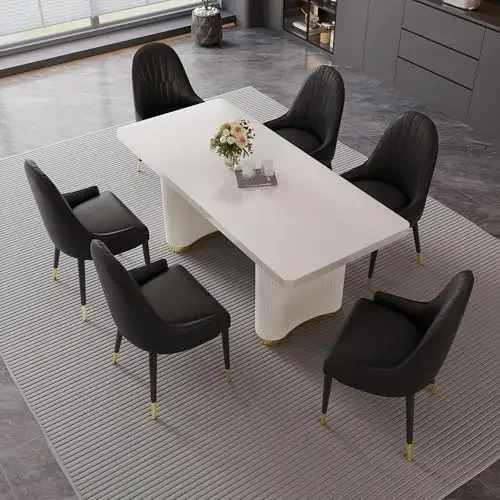 Black Dining Chairs Set of 2 with High Backs Mid Century Modern Kitchen Dining Room Chairs PU Faux Leather Upholstered view 4