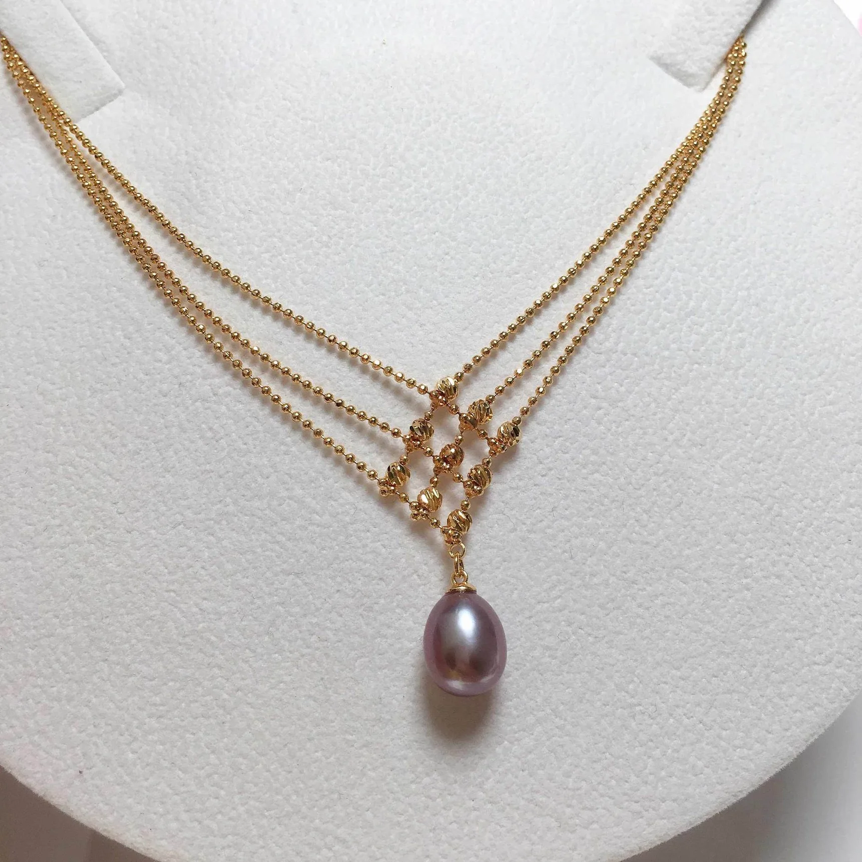 Multi-layer bead chain natural pearl pendant three-row chain 18K fashion banquet accessories do not fade 080105