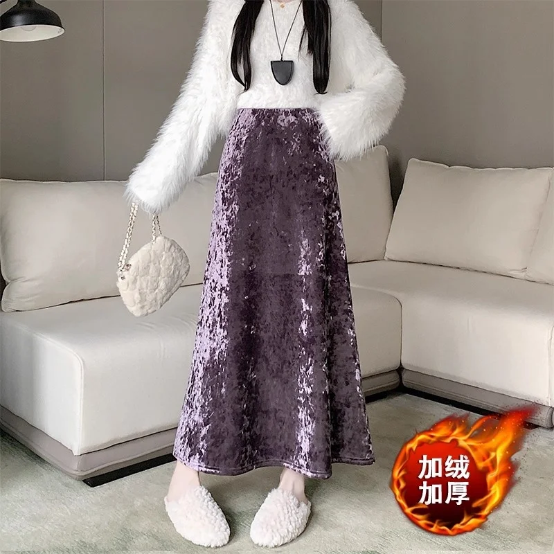 

2025 New Autumn Winter Party Velvet Skirt, Women‘s High Waist A-Line Midi Skirt, Christmas Dinner Evening Skirt w1707