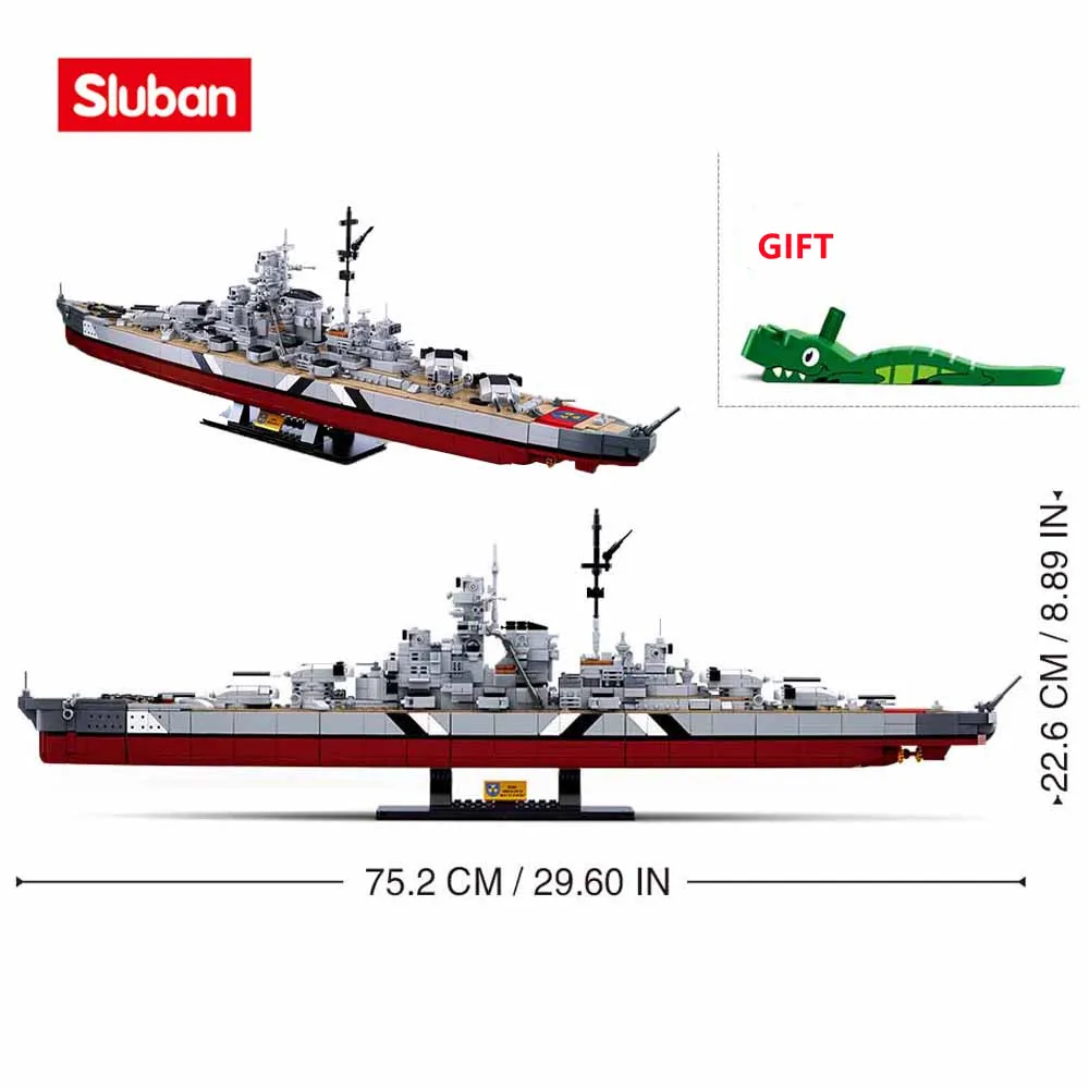 Sluban Building Block Toys Carrier Vessels 1849PCS Model Bricks B1102 Bismarck Battleship Compatbile With Leading Brands