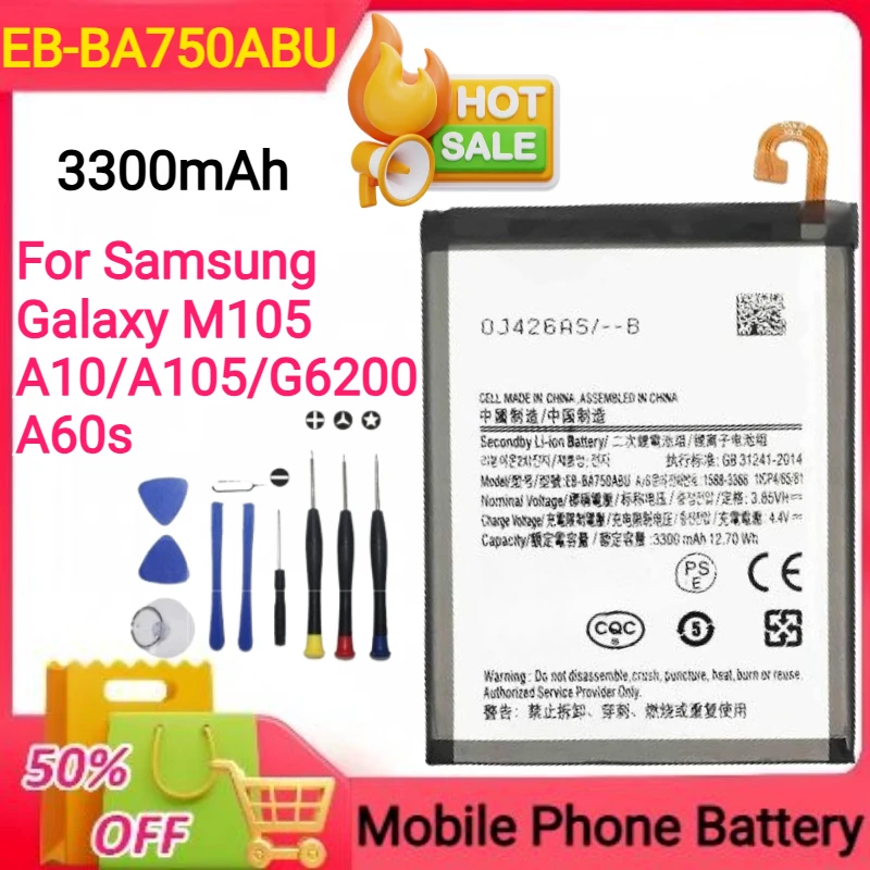 

New 3300mAh EB-BA750ABU Battery for Samsung Galaxy A105G/A105M/A6S/G6200/A8S/A9 Pro 2019/A60S /A60s Mobile Phone Battery+Tools