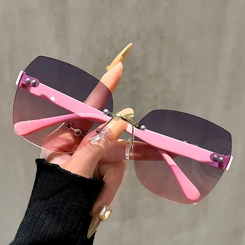 2 قطعة النظارات الشمسية الكورية بدون شفة بدون إطار نظارات شمسية مستطيلة الصيف الأشعة فوق البنفسجية حماية التدرج العدسات نظارات الشاطئ