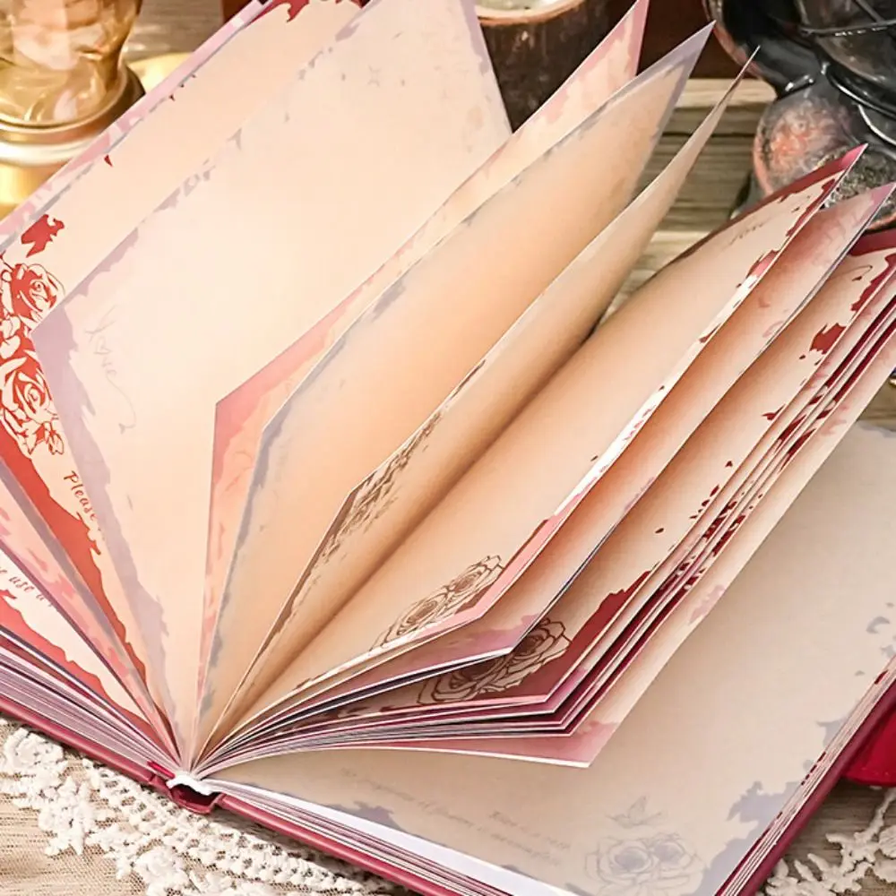 Rose Style Exquisite Diary Notebook Color Pages Magnetic Button Retro Rose Notebook Portable Gift Stickers