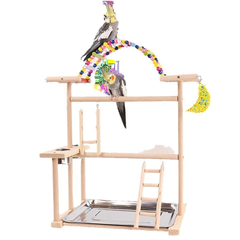 

Игровая подставка для попугая из цельного дерева, рельефная игрушка для птиц, подставка для птиц, лестница для восхождения, качели