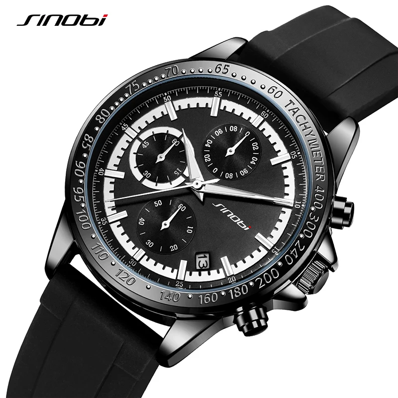SINOBI Top Brand Silicone Strap Men\'s Watches Man\'s Sports Quartz Wrist watches Chronograph Luminous Hands Gifts Clock for Male