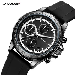 SINOBI Top Brand Silicone Strap Men's Watches Man's Sports Quartz Wrist  watches Chronograph Luminous Hands Gifts Clock for Male