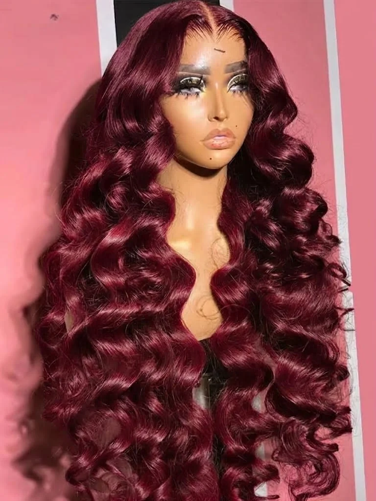Hd Lace Frontal Wig Human Hair Pre Plucked - HD Transparent 99J Burgundy Body Wave