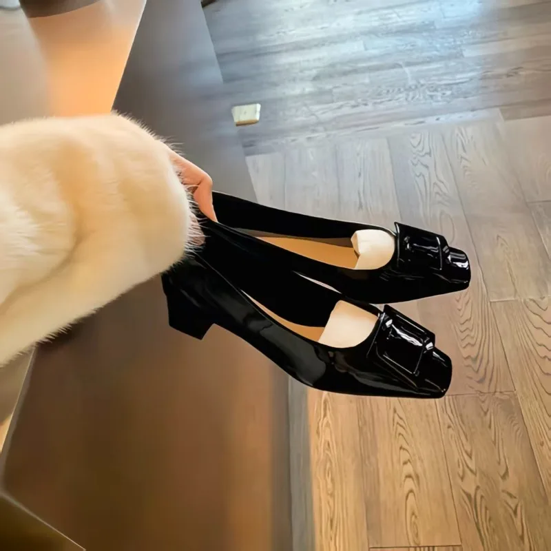 Women's High Quality Apricot Square Heels Office Professional Female Classic Black Comfortable Coarse Heels High Heels