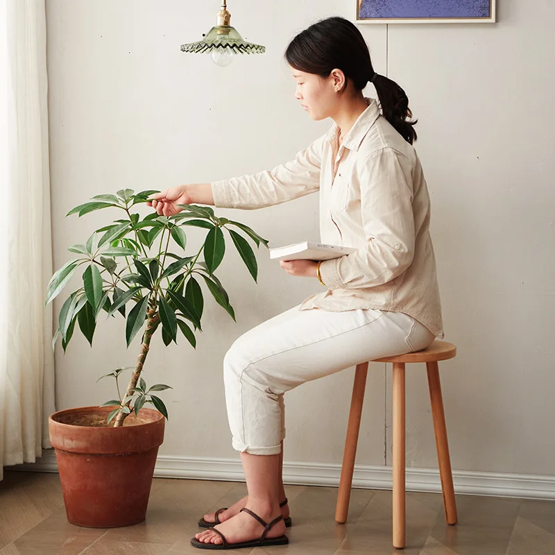 Solid wood potted plant ornament, three-legged shelf, single pot flower stand, balcony, indoor side, living room floor-to-ceilin
