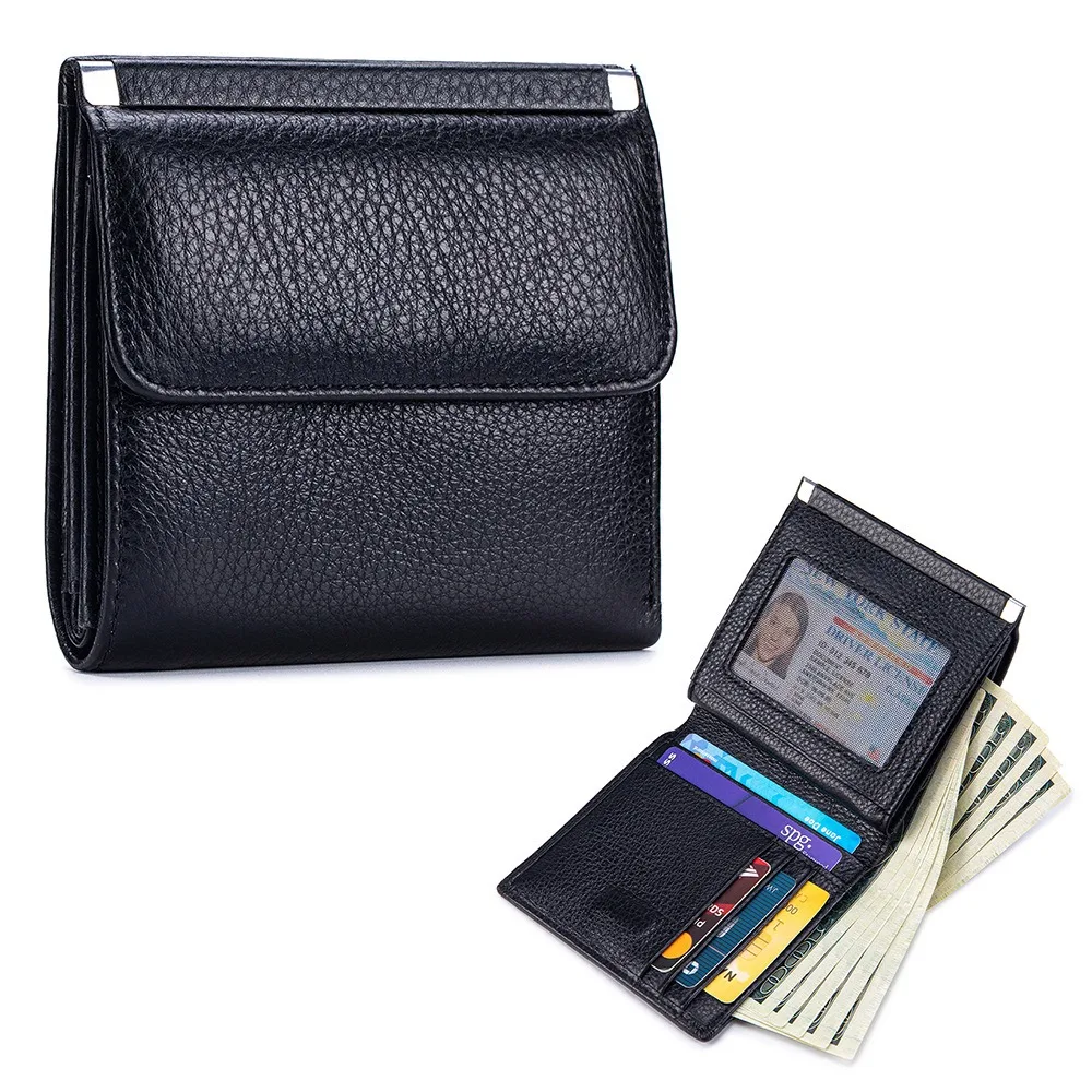 

Slim Thin Bifold Wallets Genuine Leather Minimalist Front Pocket Wallets for Women Magnetic Buckle Purses with Coin Pocket