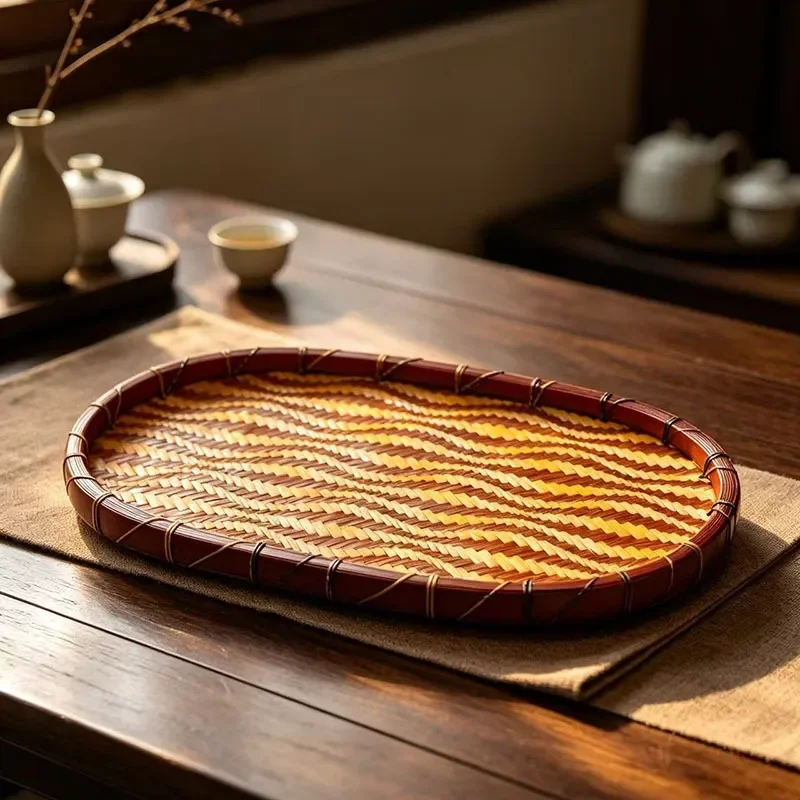 Natural Bamboo Wavy Tea Tray Handmade Dry Brew Plate Traditional Kung Fu Tea Ceremony Accessories Eco Friendly Wooden Serving