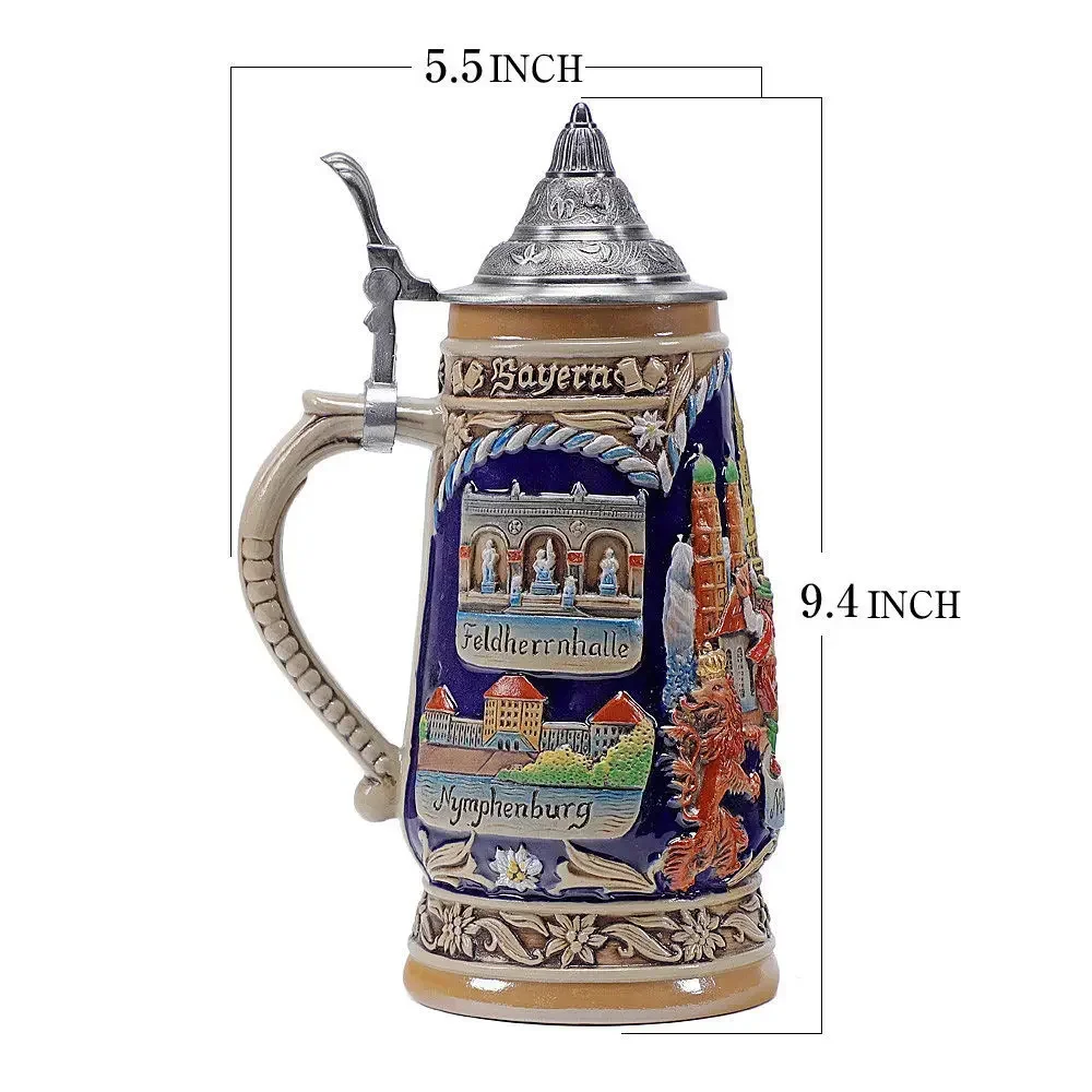 German Beer Stein Mug Large Capacity Retro Ceramic Beer Mugs Handmade Cup Germany Tankard Glass Mug 600ml Best Fathers Mens Gift - Image 4