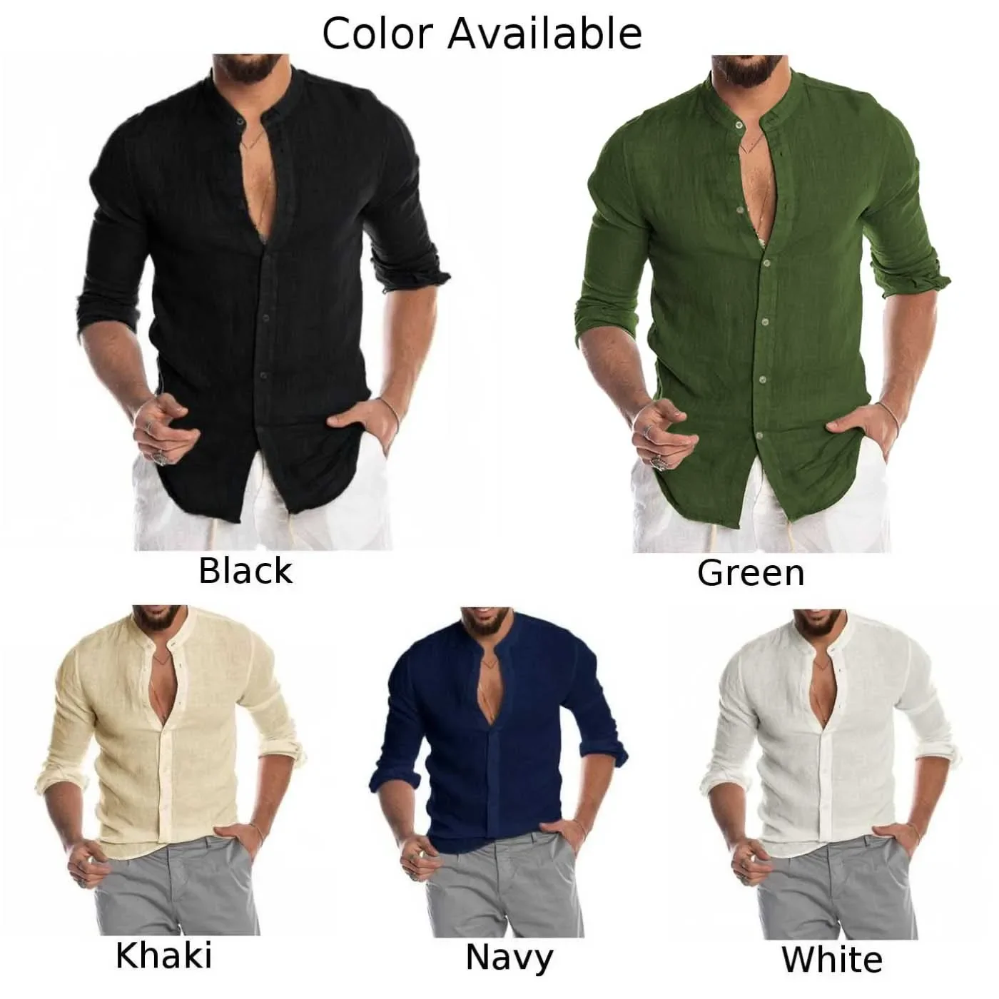 Camisas de linho de algodão para homens Manga comprida, peito único, colarinho de lapela, tops sólidos baggy, roupas de blusa