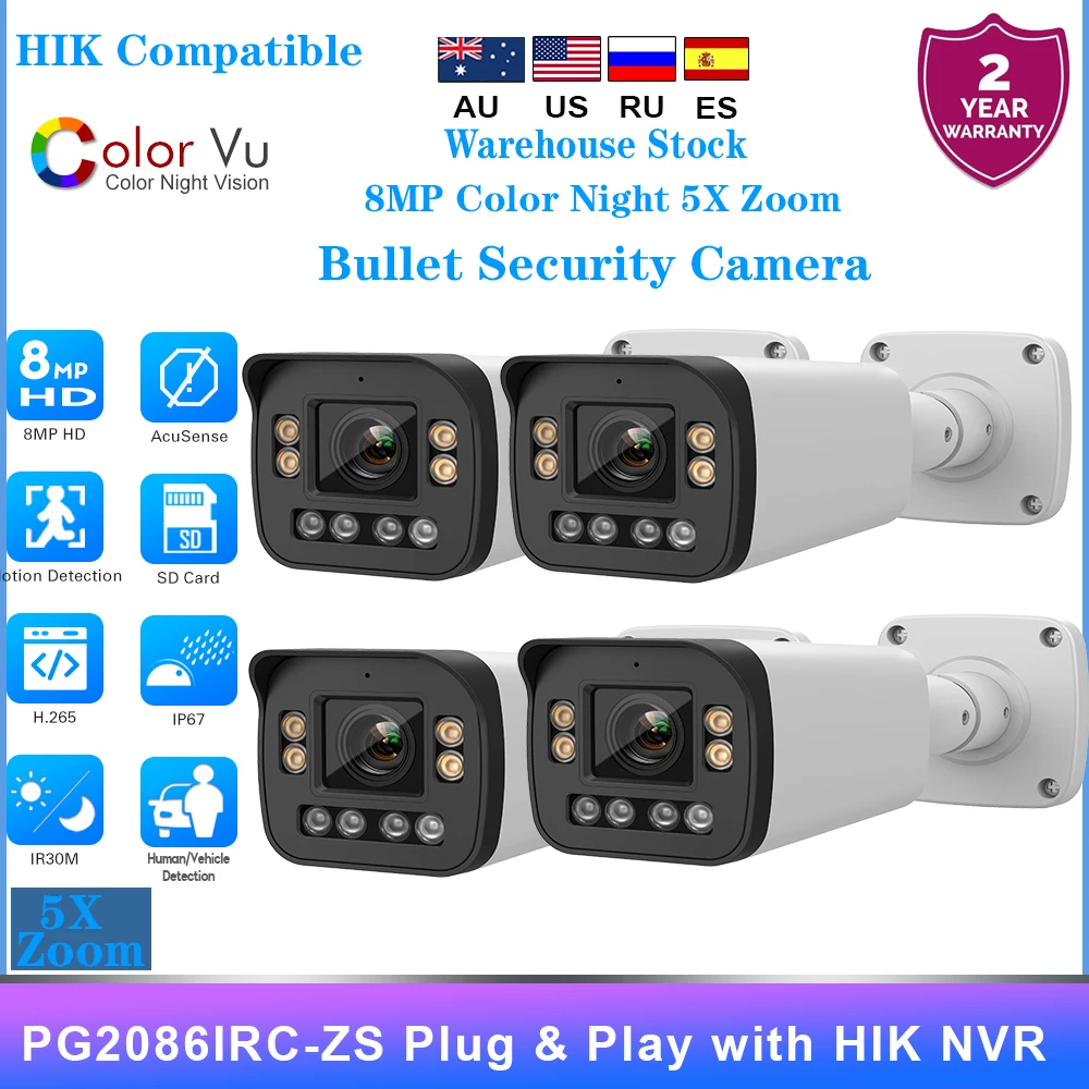 

Hikvision Compatible 5MP ColorVu Bullet IP Camera 2.7-12mm varifocal lens 5X ZoomSD Card Slot 2-way Audio Surveillance IP Camera