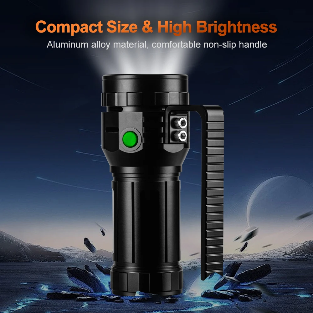 40000 lumens large capacity battery, ultra bright LED flashlight, high-power outdoor camping tactical metal handheld light