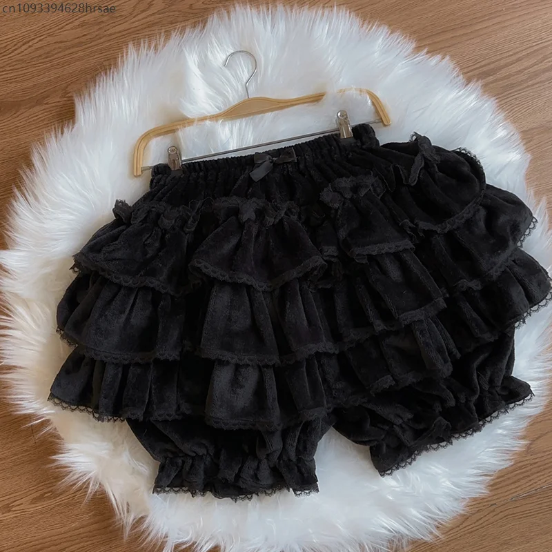 레이어드 프릴 호박 바지 랜턴 반바지 Y2k Sweet Lolita Bloomers 가을 겨울 JK 벨벳 반바지 케이크 스커트 안전 팬티