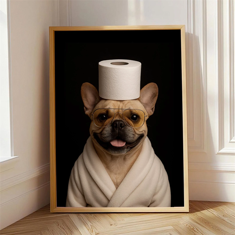 Custom Pet Portrait Photo Prints Funny Bathroom Art Dog Or Cat Poster Cat In A Bathrobe With Wine Personalized Pet Gift Decor