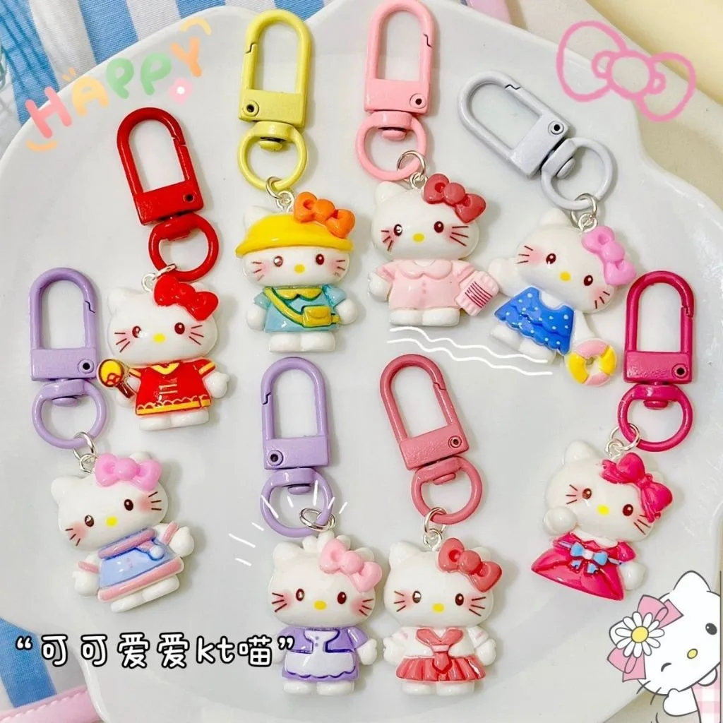 

Hello Kitty Cute Cartoon Cat Resin Keychain Bag Charm Student Backpack Accessory Gift for Girls