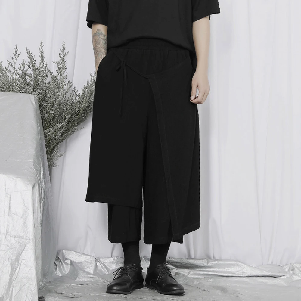 Y2k Side-Hem Tie-Up Asymmetrical Dark Gothic Skirt Pants Genderless Streetwear Fashion Casual Samurai Wide-Leg Pants Unisex 2026
