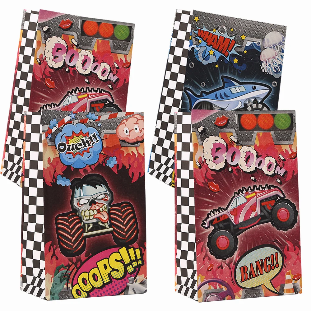 

8Pcs Monster Truck Gift Bags Birthday Truck Party Bag Racing Truck Treat Goodie Bags Kids Supplies Packing