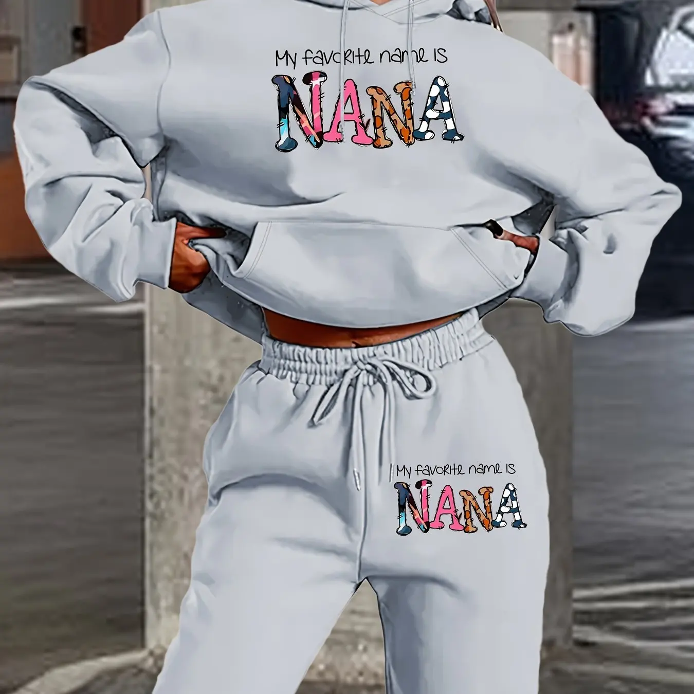 Damen-Hoodie- und Jogginghosen-Set, Hip-Hop-Street-Style, lässig, geometrisches Muster, bedruckt, lockerer Schnitt, Sweatshirt, Herbst, Fleece, warme Kleidung.