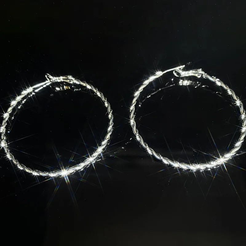 

Copper-plated 18K white gold, sparkling twist circle earrings, earrings, niche design, generous style