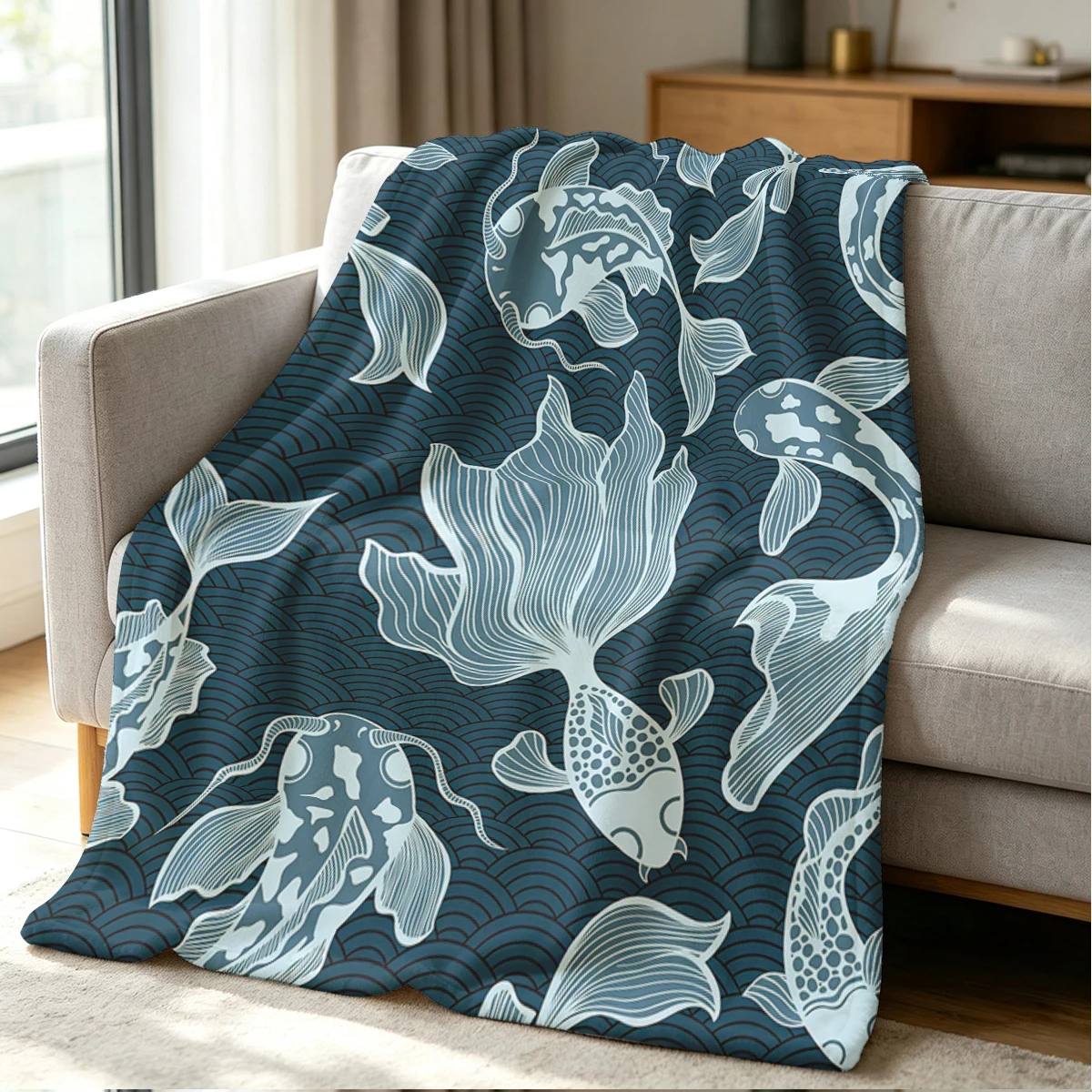 Koi Flow Blanket Soft Cozy Throw for Sofa Bed Festive Holiday Decor Gift for Kids and Adults,Lightweight and Warm