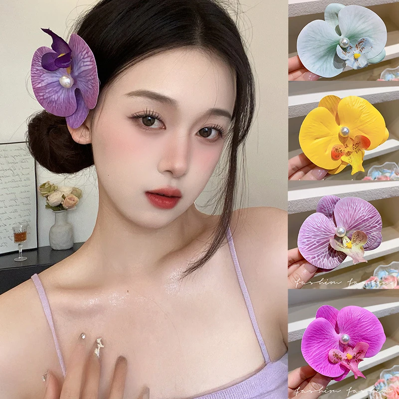 Orchid Hair Clip For Women Beach Vacation Fashion Sweet Artificial Flower Hairpins Cute Wedding Party Hair Accessories Gifts