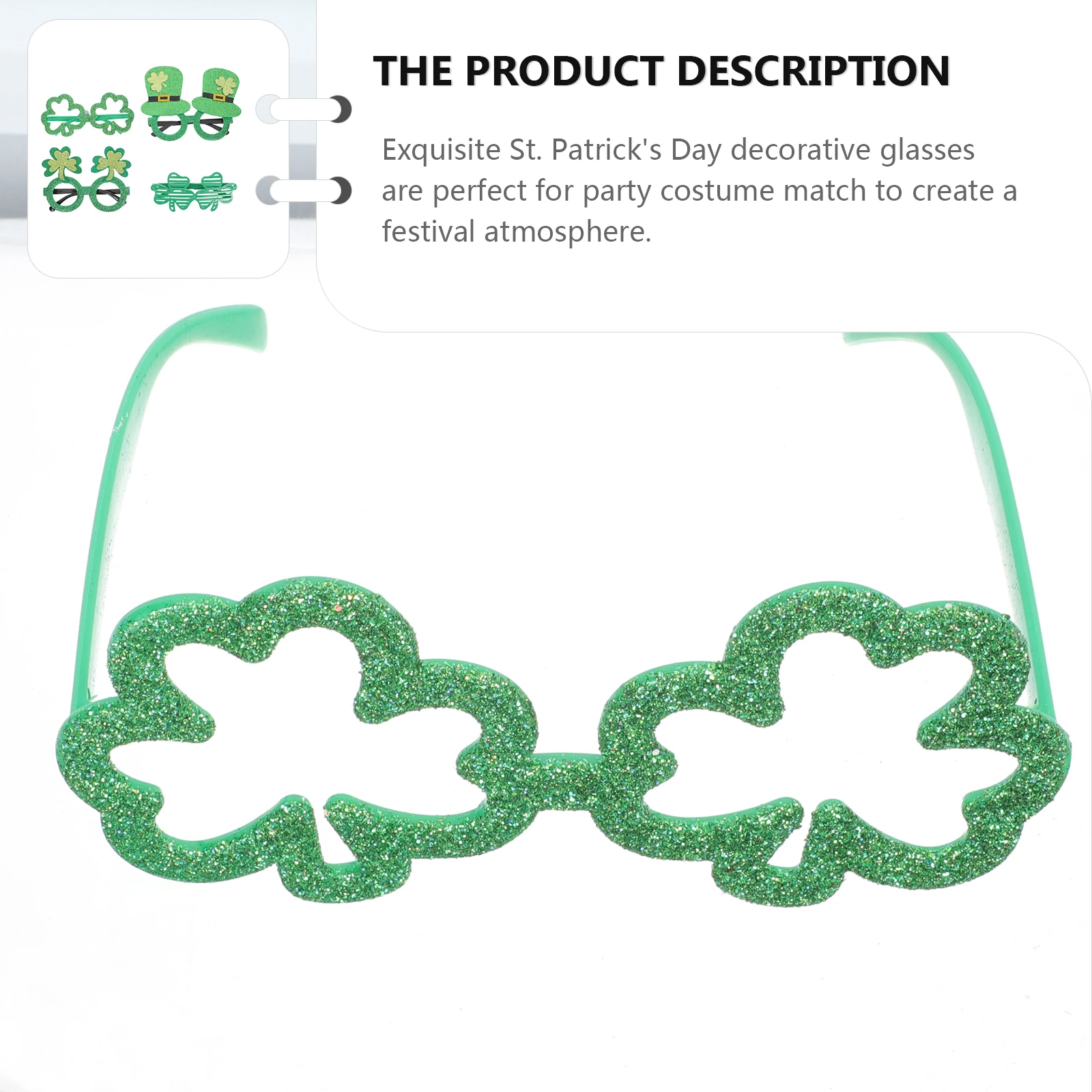 

4pcs Clover Glasses St Patrick Decor Festival Party Adornment Green Shamrock Eyeglasses Photo Props Lightweight Perfect