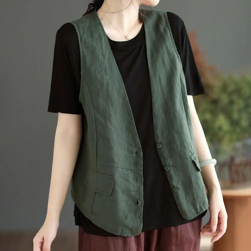 

Spring Summer Autumn Vest Stylish Women's Sleeveless V Neck Cardigan Vest for Casual Daily Wear Slim Fit Solid Color Waistcoat