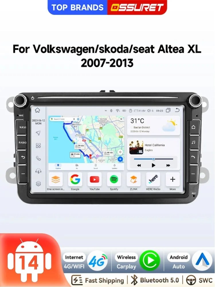 OSSURET Schneller Versand 2 Din 8 Zoll 7862 Android 15 Autoradio für Volkswagen Golf 5 6 Polo Passat B6 B7 SCIROCCO GPS-Navigation DSP Audio WiFi Autoradio Wireless Carplay Android Auto 4G-LTE