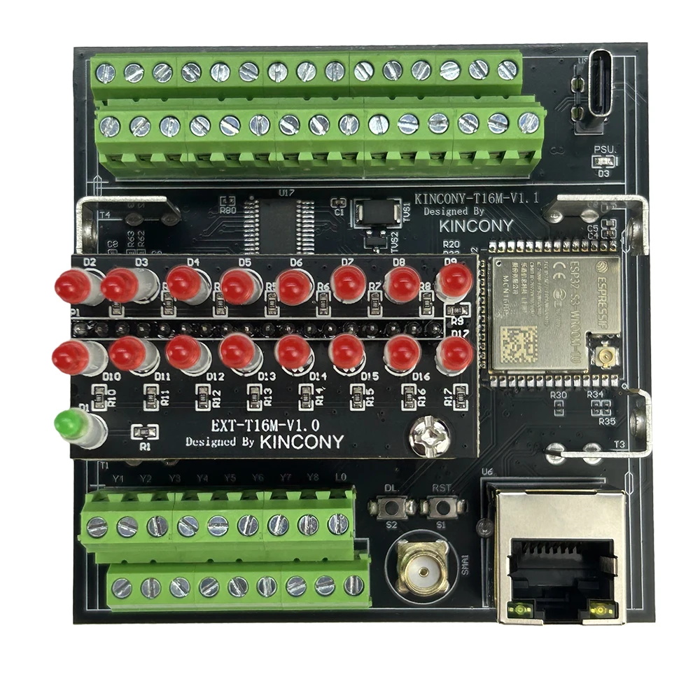 T16M وحدة تحكم ذكية صغيرة ESP32-S3 ESPHome Arduino Tasmota MQTT RS485 Modbus 16CH MOSFET إخراج 7CH 1-Wire GPIOs Loxone Miniser