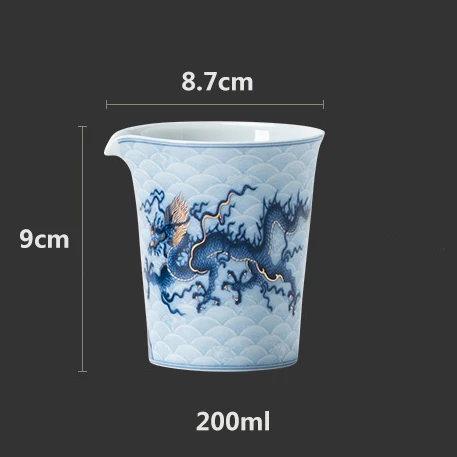 White Porcelain Metal Inlay Blue and White Dragon Tea Fair Cup High End Tea Set Accessories Tea Dispenser Chahai