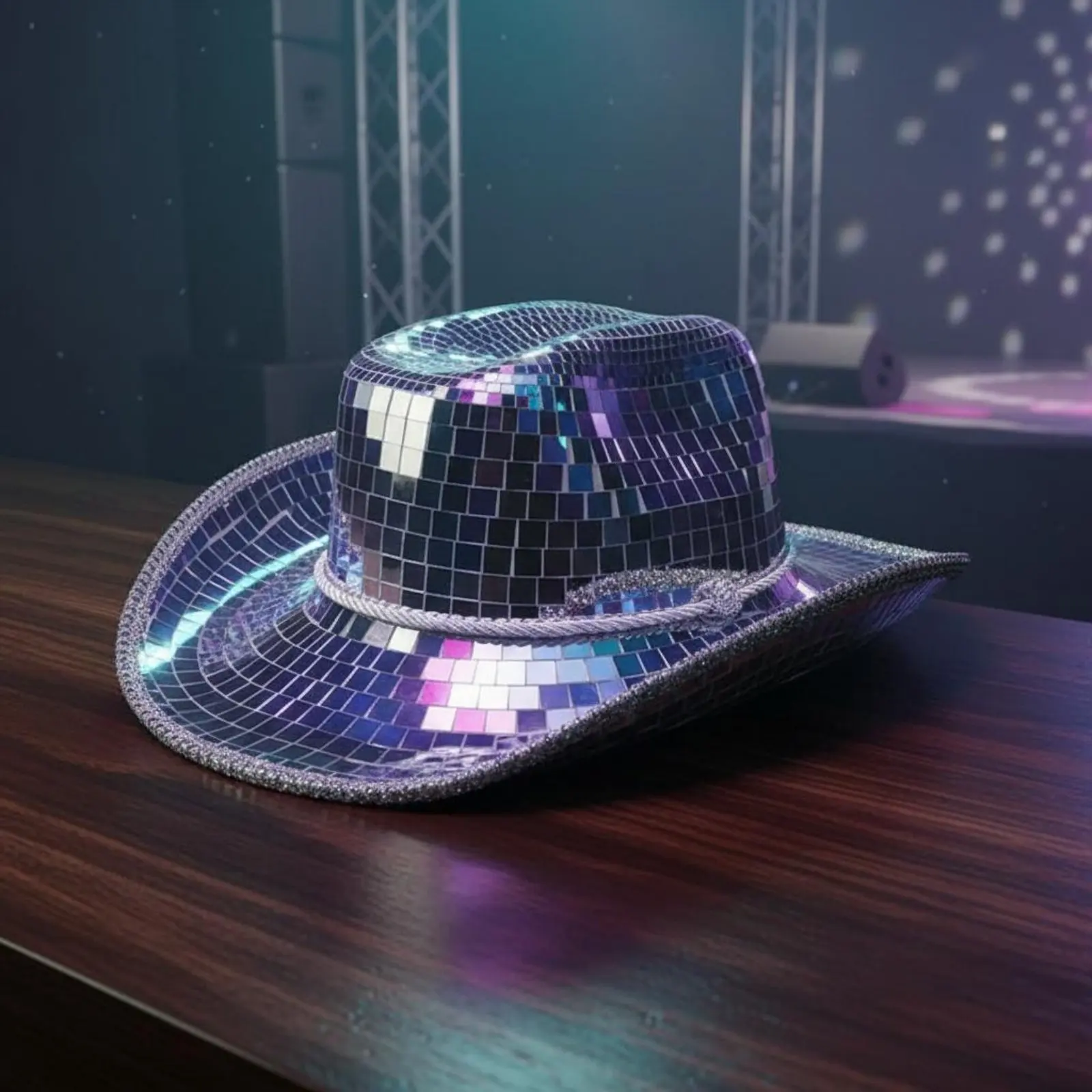 

Mirror Ball Cowboy Hat Glittering Disco Cowboy Hat Costume Accessory Light-Reflecting Handmade for Dance Party