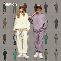 INFLATION 350gsm Thick Vlevet Tracksuit Unisex 2023 Trendy Solid Color Jogging Suit Mens Blank Matching Fleece Sweatpant Set