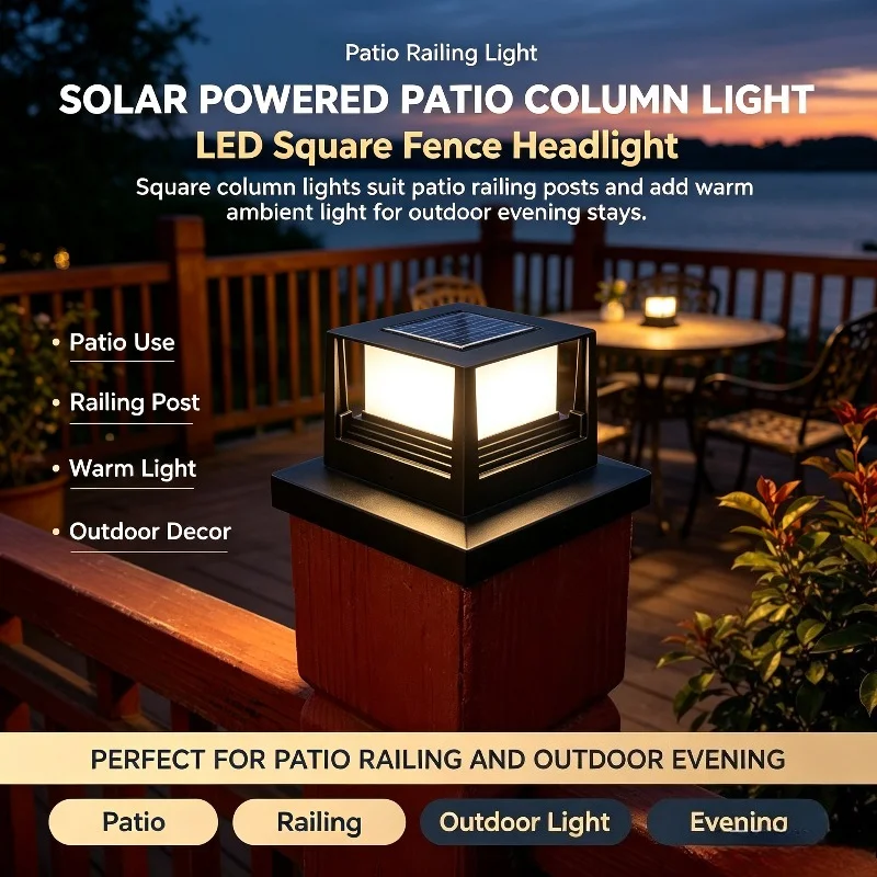 Solar Column Headlight Fence Post Cap Square Outdoor Warm Lawn Park Villa Courtyard Light Home Party Festival Decoration